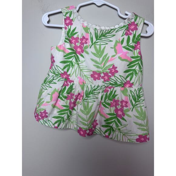 Janie and Jack Toddler Girl 2T Pink Green White Sleeveless Tropical Print Top - Picture 2 of 7